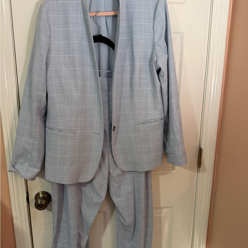 Ann Taylor Light Blue Plaid Suit Set